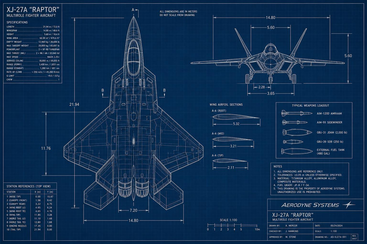 Blueprint of a fighter jet